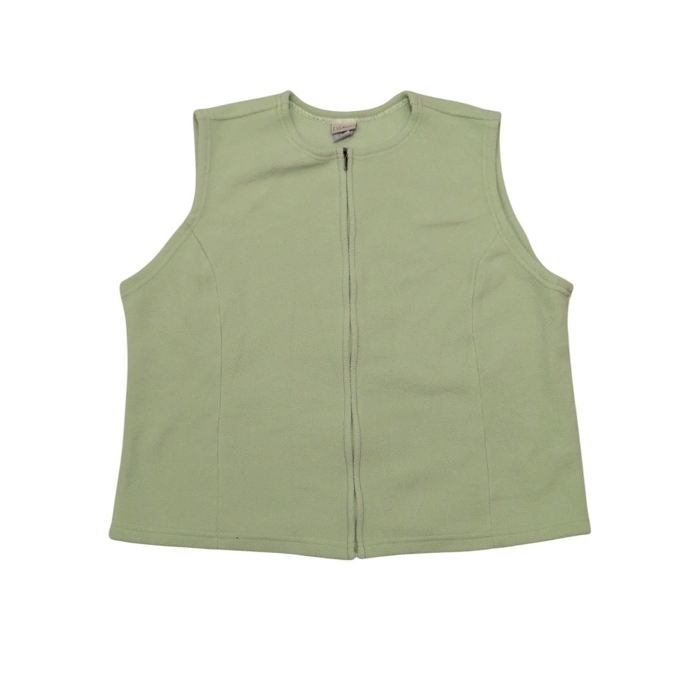 LL Bean Womens Fleece Vest 1X‎ Green Sleeveless Full Zip PolarTec
